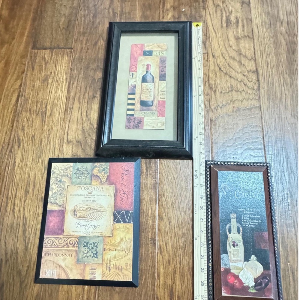 VTG 3*Italian Wine Kitchen Wall Art Toscana Pinot Grigio Chateau Vin Decor lot